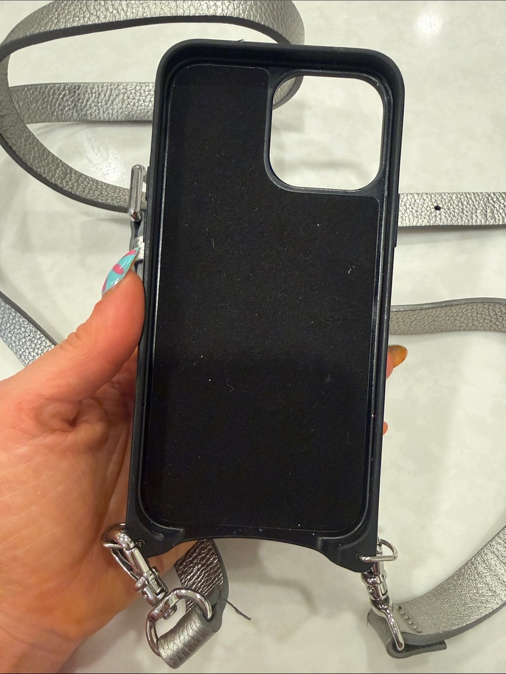 Bandolier Metallic Silver Pebbled Crossbody Phone Wallet iPhone 13 Pro Max - Picture 5 of 7